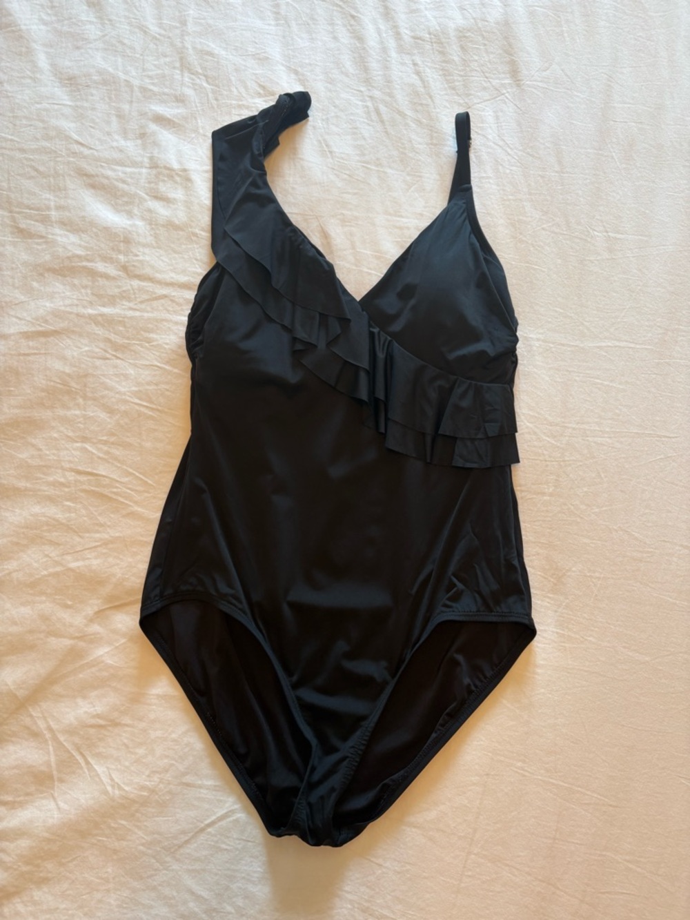 Janzten Black Ruffle One-Piece Swimsuit Size 10